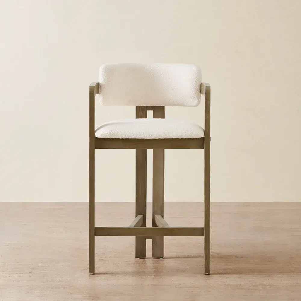 Desmond Chantilly White Fabric Counter Stool - Medium Brown Ash Legs