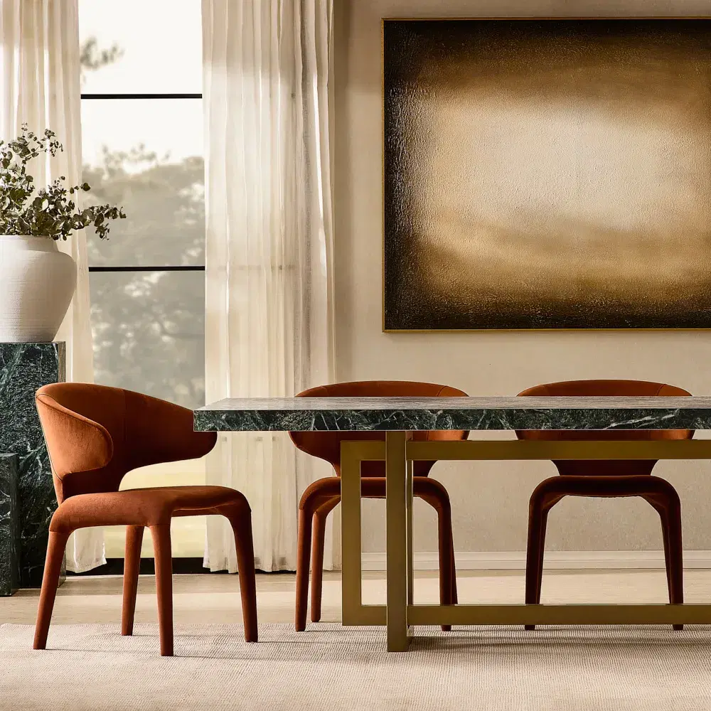 Debra Copper Brown Velveteen Fabric Dining Chair