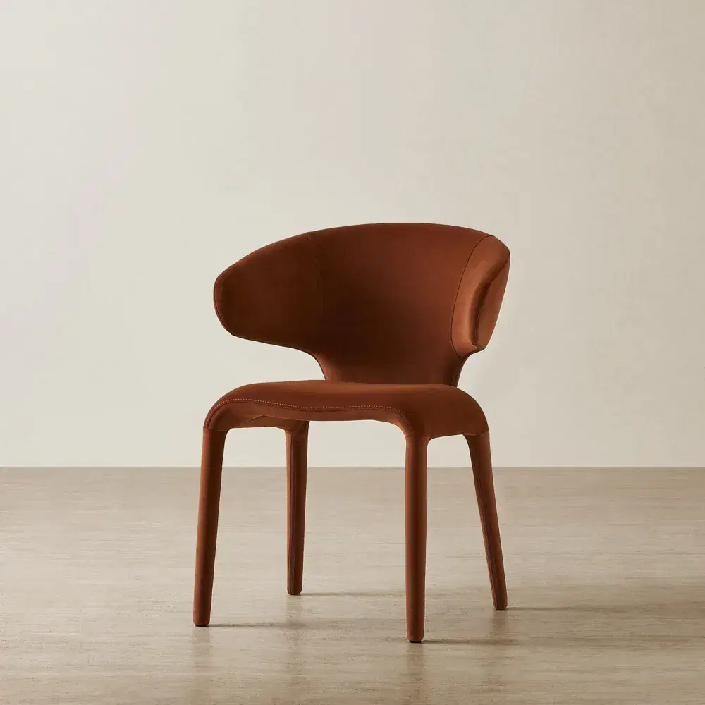 Debra Copper Brown Velveteen Fabric Dining Chair