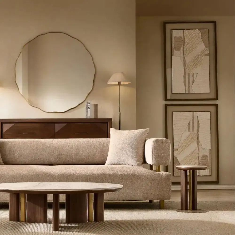 	 Sir Lionell Gliding White Sintered Stone Side Tray Table - Walnut Brown Wooden Leg