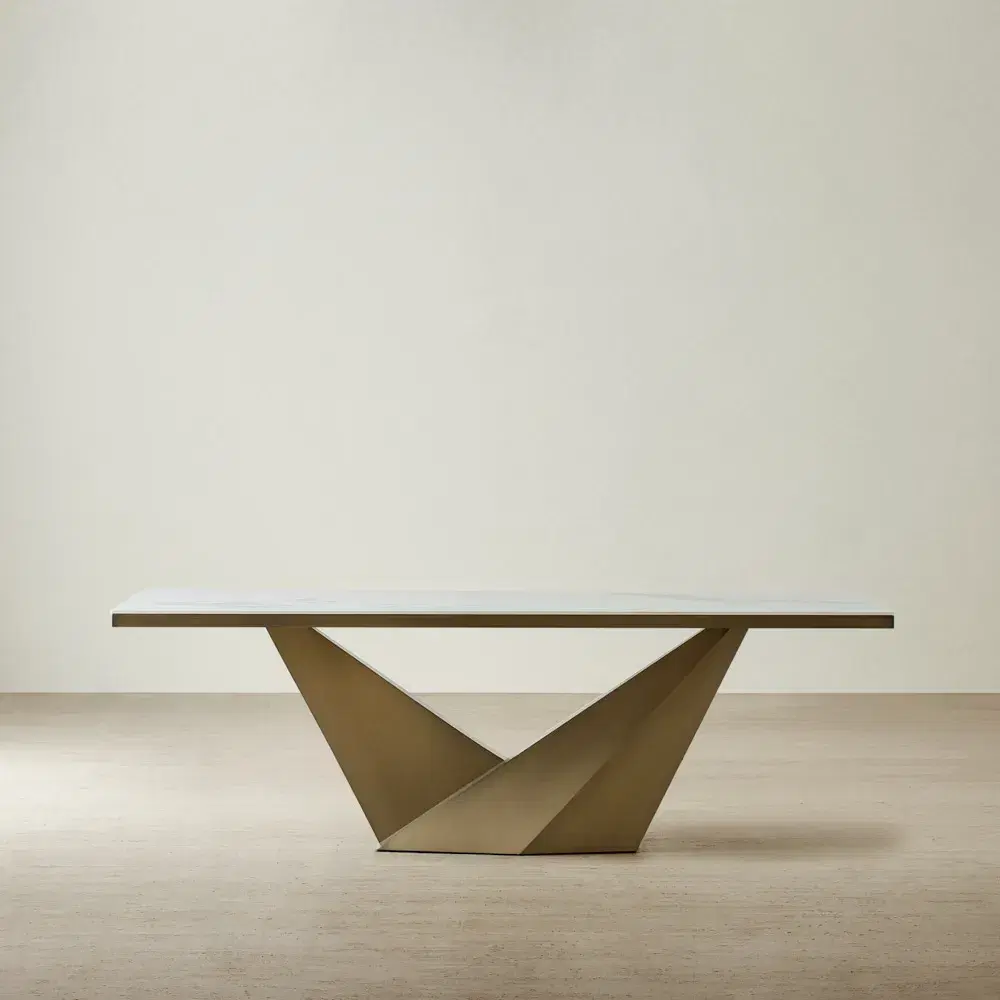 Vania Statuario White Sintered Stone Dining Table - Brushed Bronze Legs 240x118cm