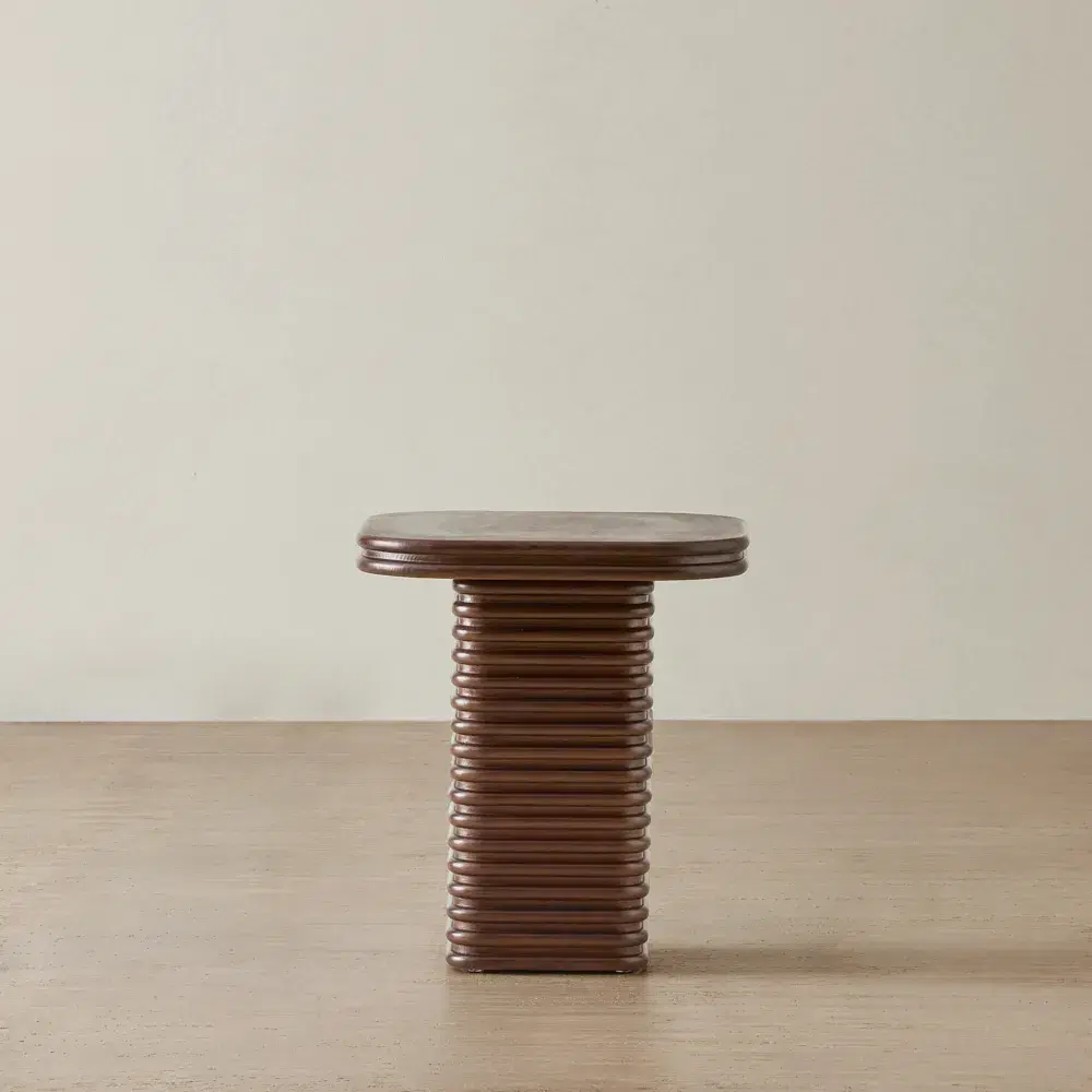 Ophelia Smoky Walnut Veneer Curved Side Table