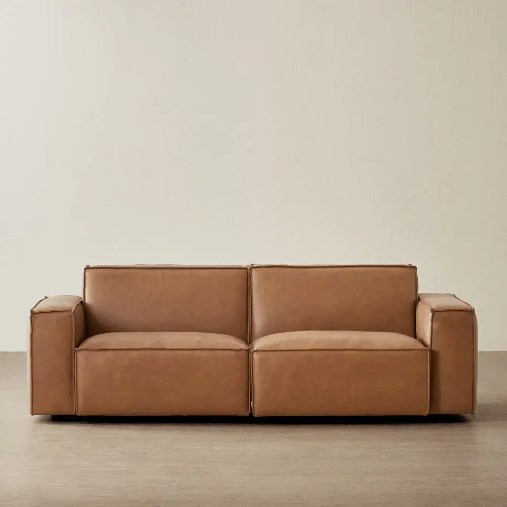 Lainey Medium Tan 2 Pieces Modular Leather Sofa