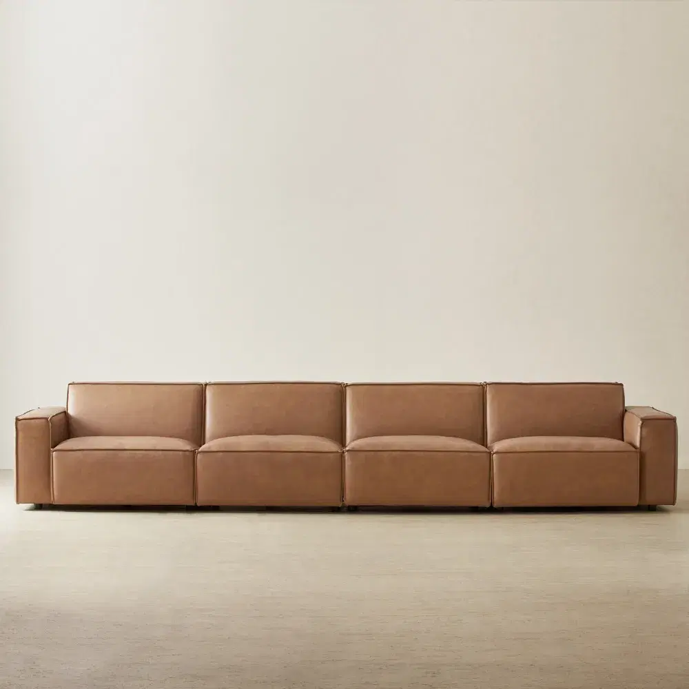 Lainey Medium Tan 4 Pieces Modular Leather Sofa