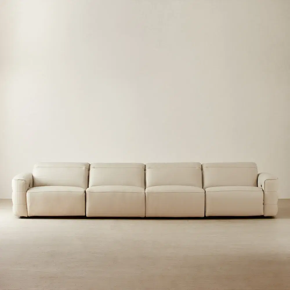 Amelie  Almond Cream Leather 4 Pieces Modular Dual Electric Recliner