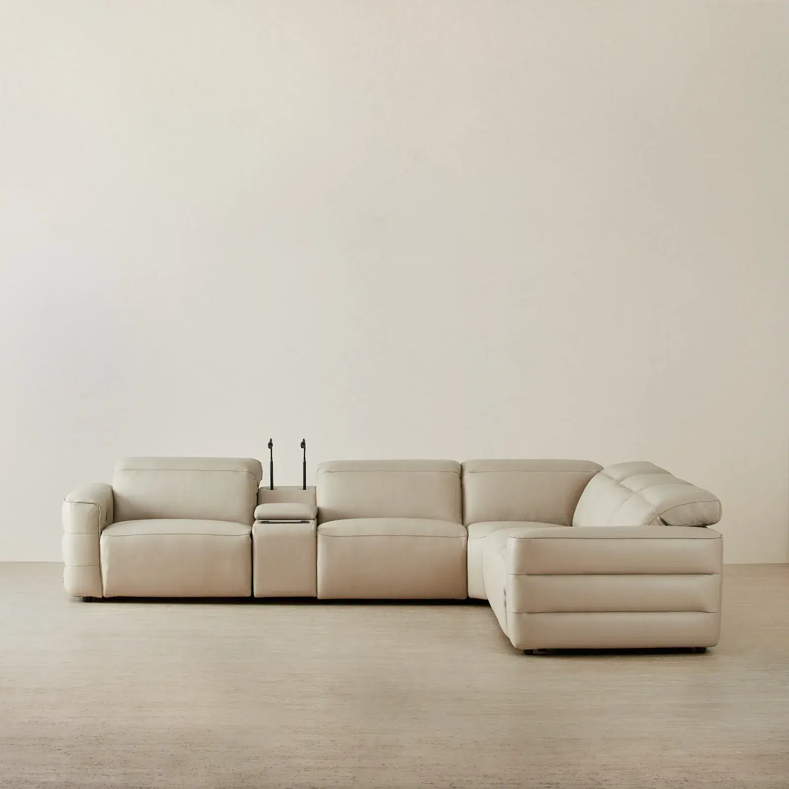 Amelie Almond Cream Leather Modular Dual Electric Recliner With Single Rectangle Console