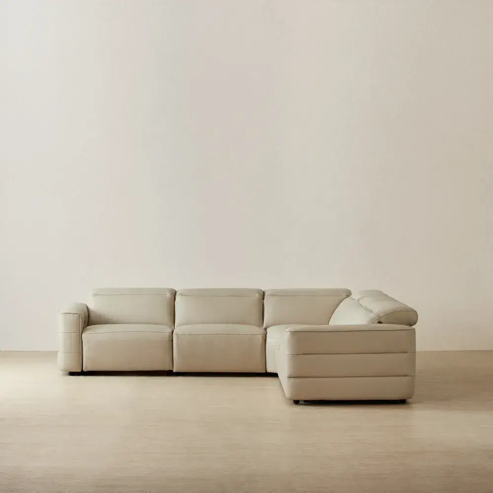 Amelie Almond Cream Leather Modular Dual Electric Recliner