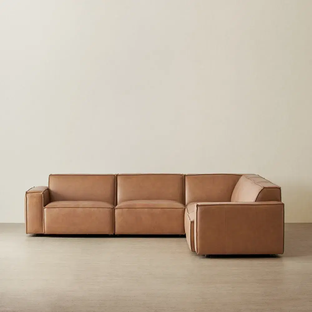 Lainey Medium Tan Modular Leather Sofa without Ottoman