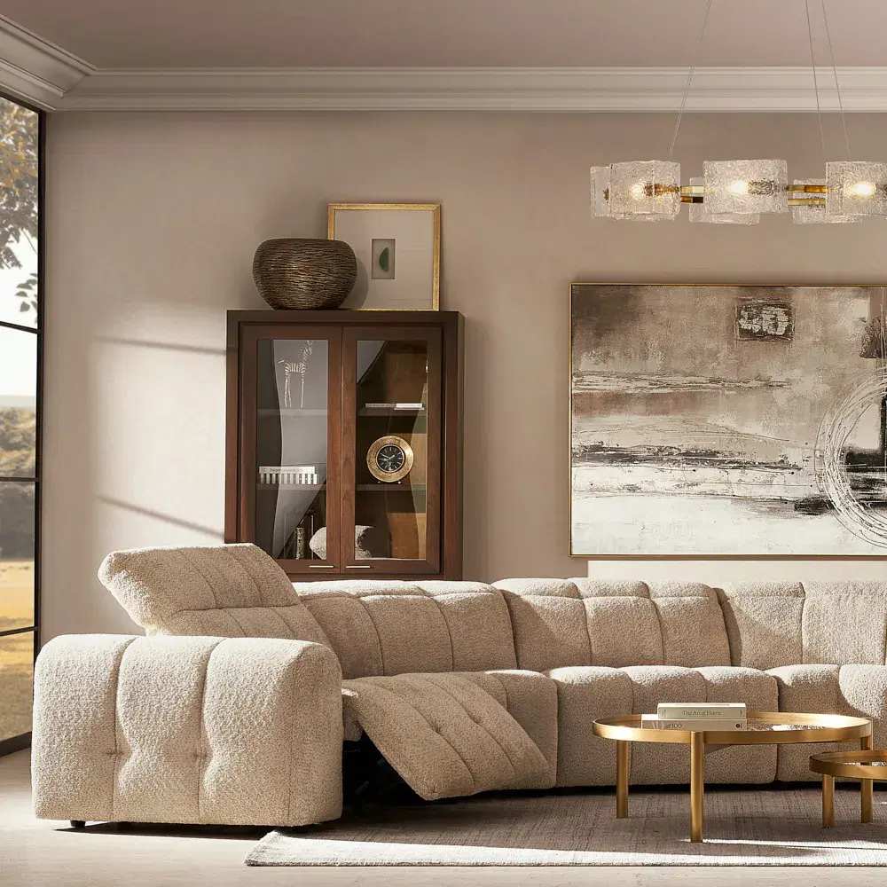 Montego Mid Beige Woven Fabric Modular Dual Electric Recliner