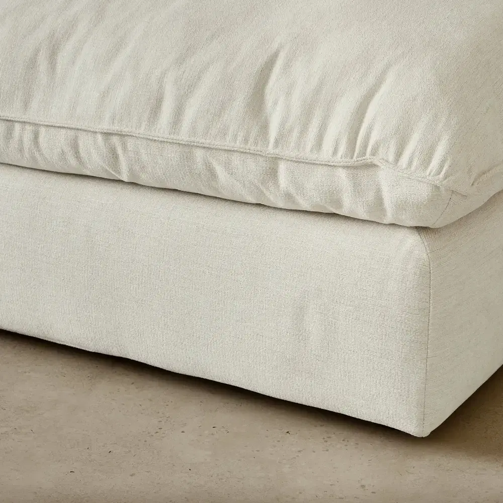 Macie Lite Chiffon White Fabric Modular Corner Sofa with Ottoman