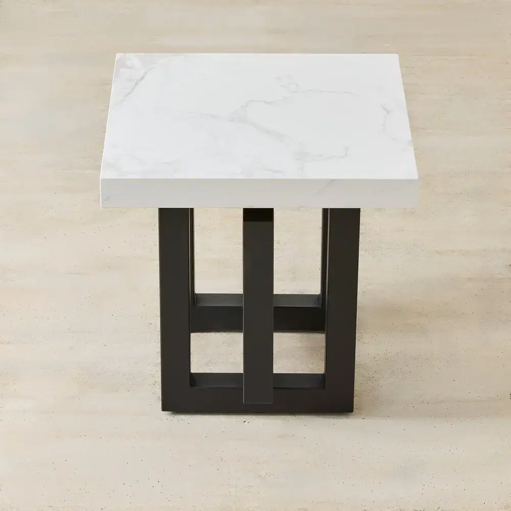 Grayson Statuario White Sintered Stone Side Table - Matte Black Legs