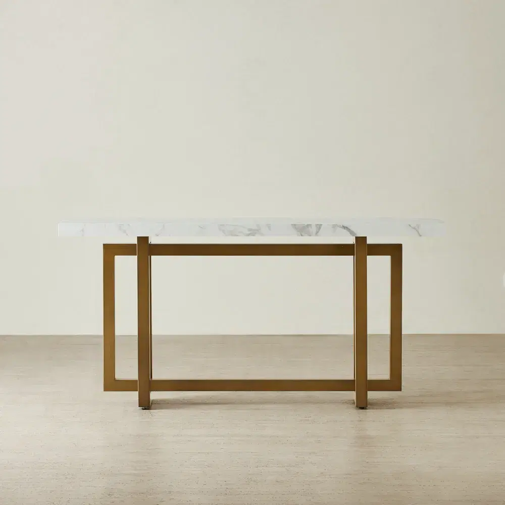 Grayson Statuario White Sintered Stone Console Table - Brushed Bronze Legs