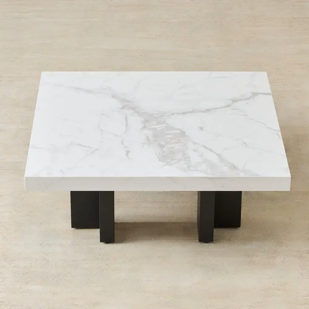 Grayson Statuario White Sintered Stone 33cm High Coffee Table - Matte Black Legs