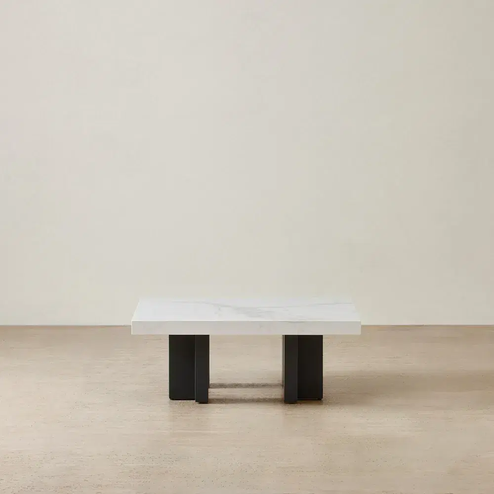 Grayson Statuario White Sintered Stone 33cm High Coffee Table - Matte Black Legs