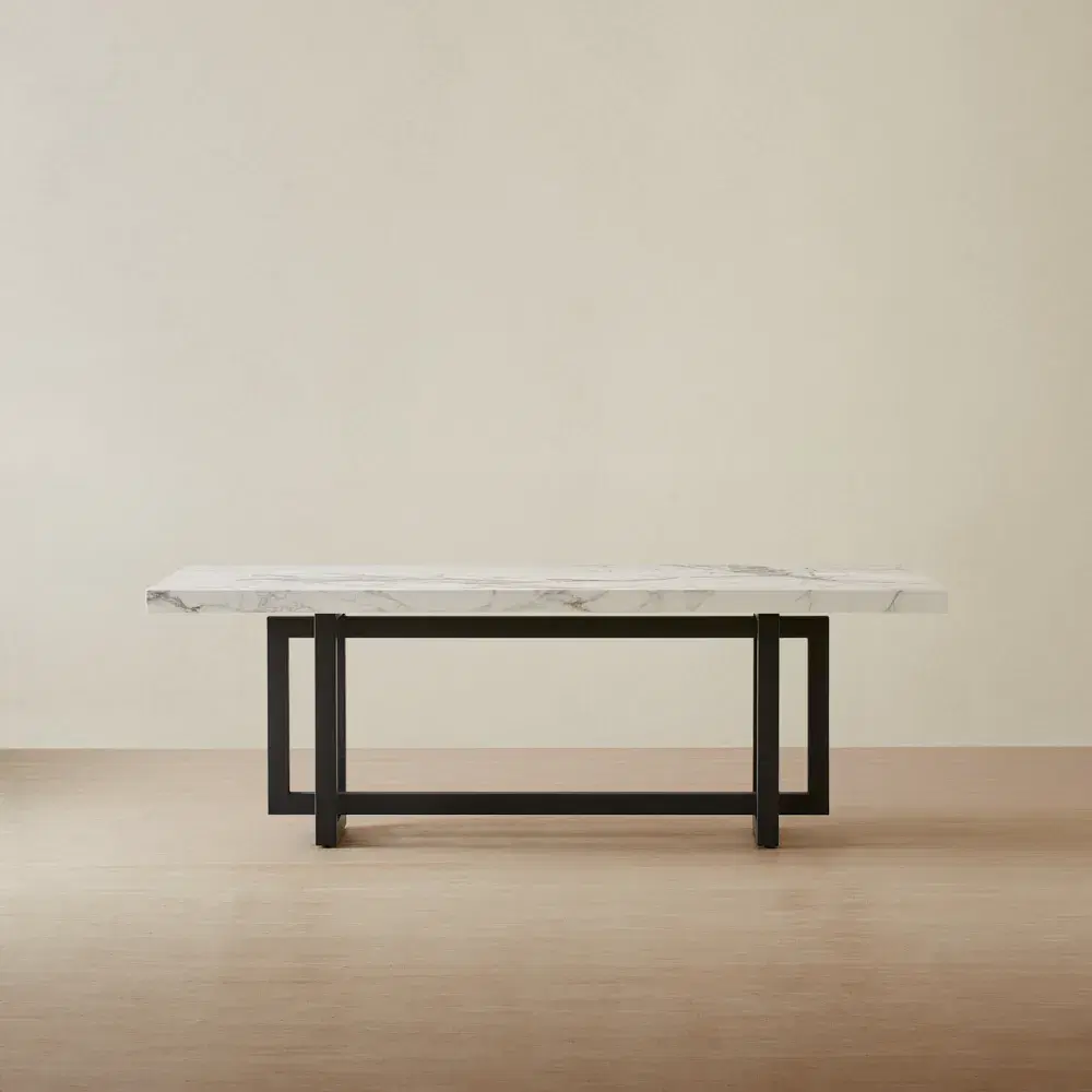 Grayson Statuario White Sintered Stone Dining Table - Black Legs 200x118cm