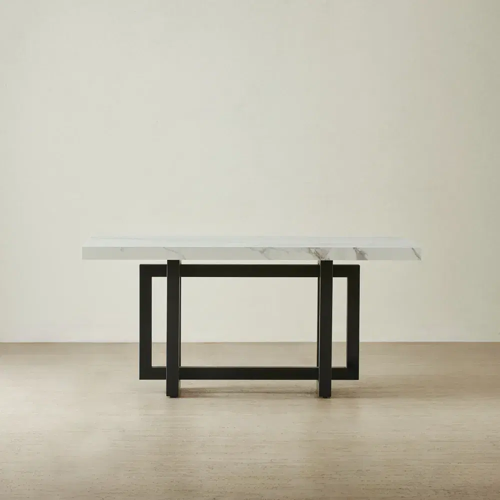 Grayson Statuario White Sintered Stone Dining Table - Black Legs 160x90cm