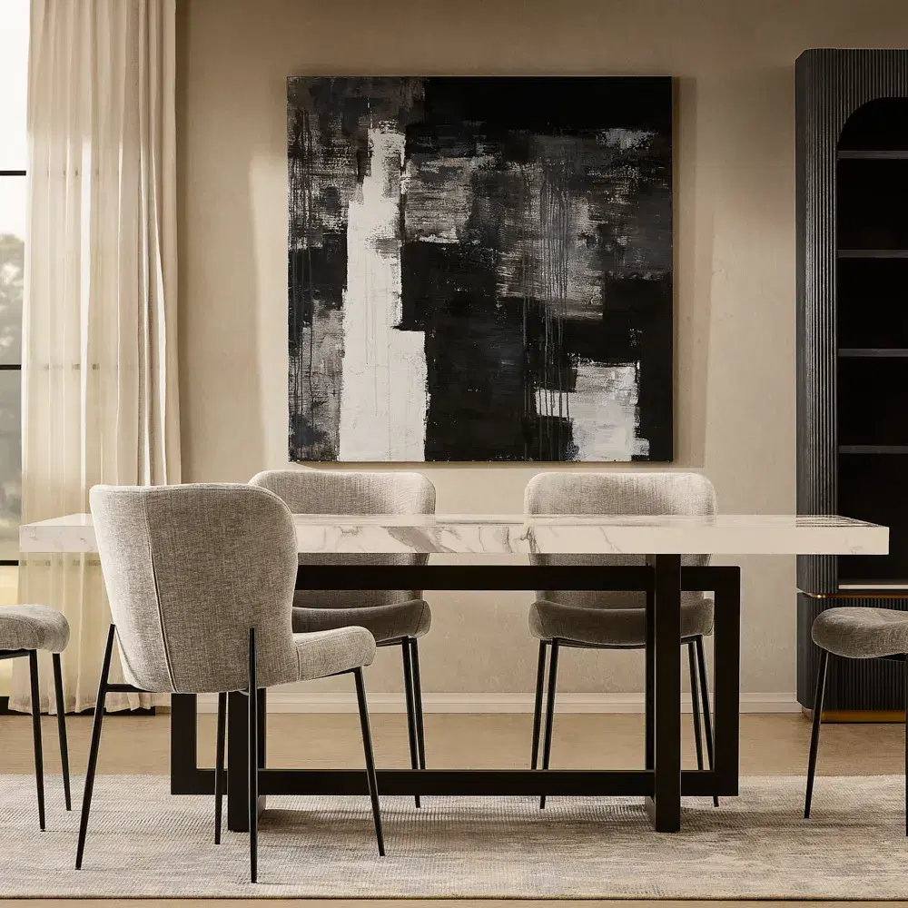 Grayson Statuario White Sintered Stone Dining Table - Black Legs 160x90cm