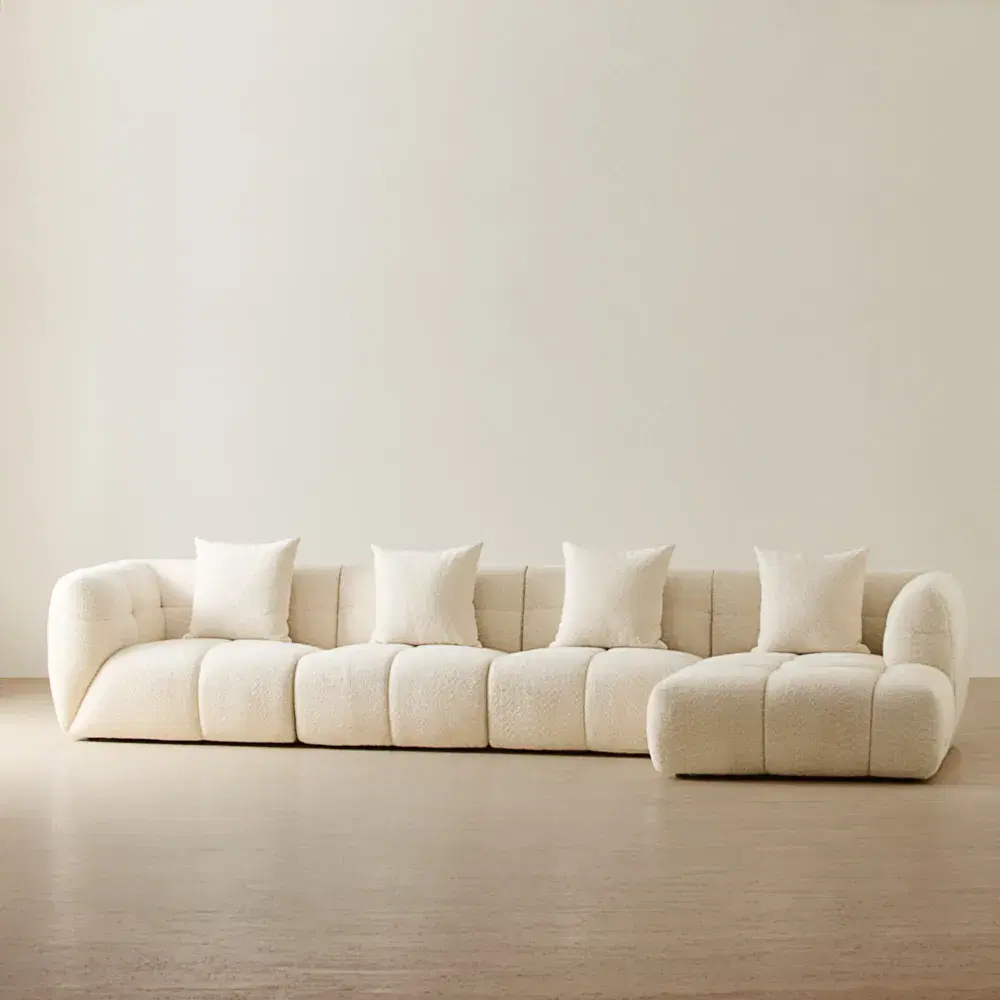 Amity Stone Cream Woven Fabric 4 Pieces Modular Sofa with Right Chaise