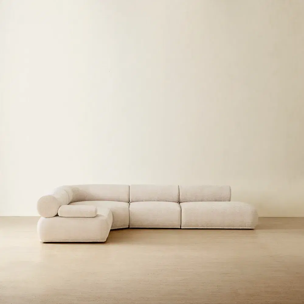 Pebbla Tuscan Sand Fabric Modular Corner Sofa with Left Arm Wide and Right Terminal