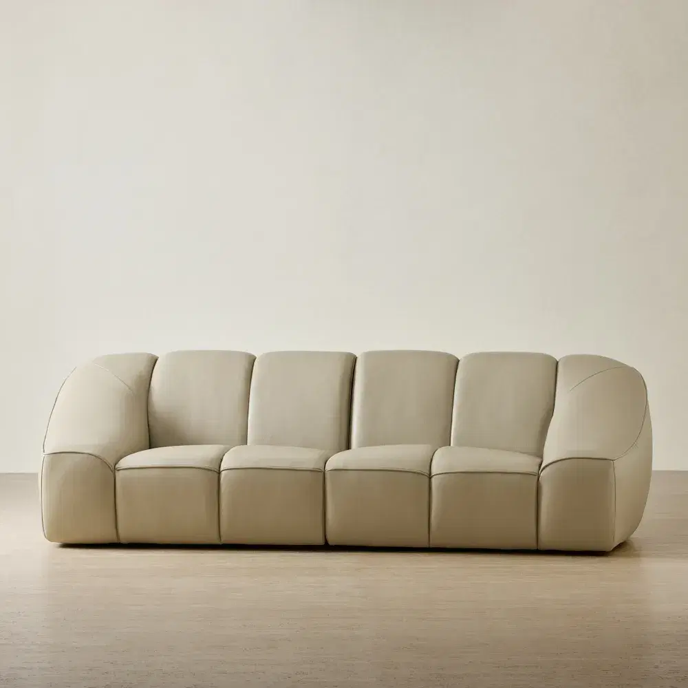 Valeni Oyster Grey Leather 2 Pieces Modular Sofa