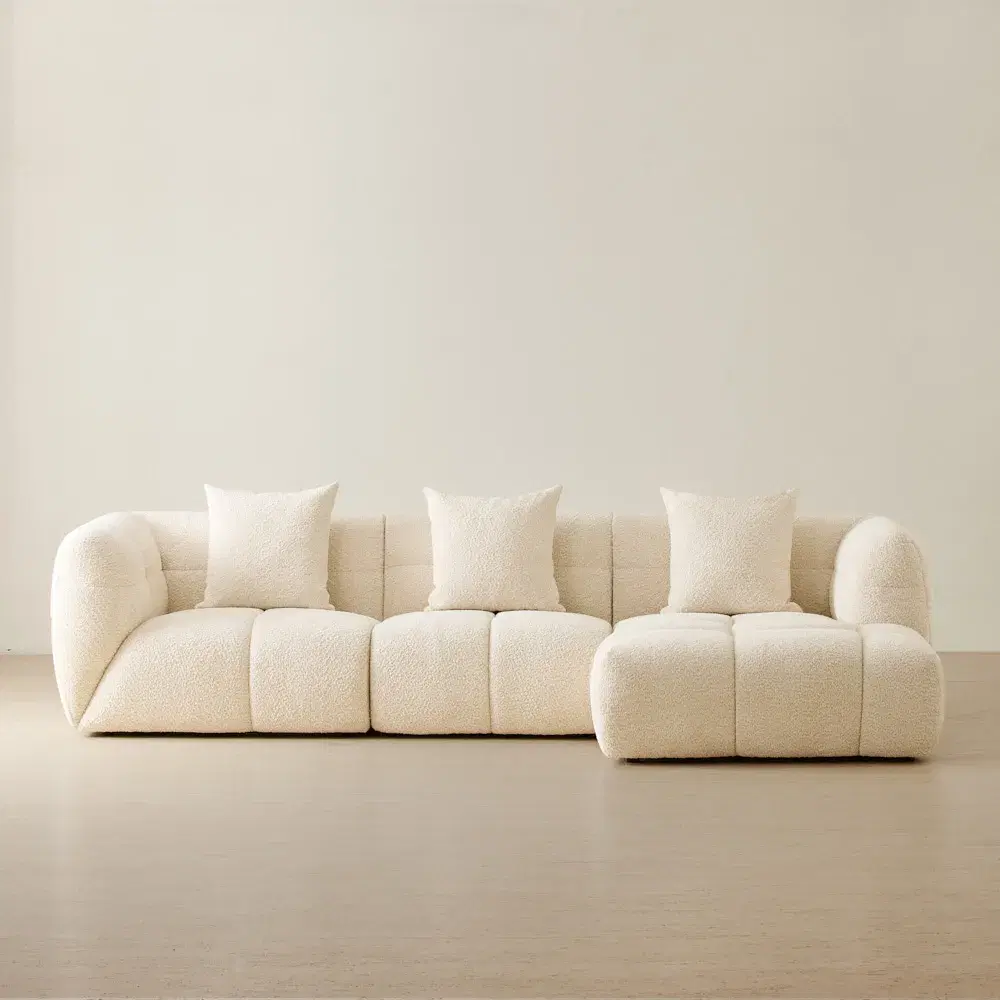 Amity Stone Cream Woven Fabric 3 Pieces Modular Sofa with Left Arm and Right Chaise