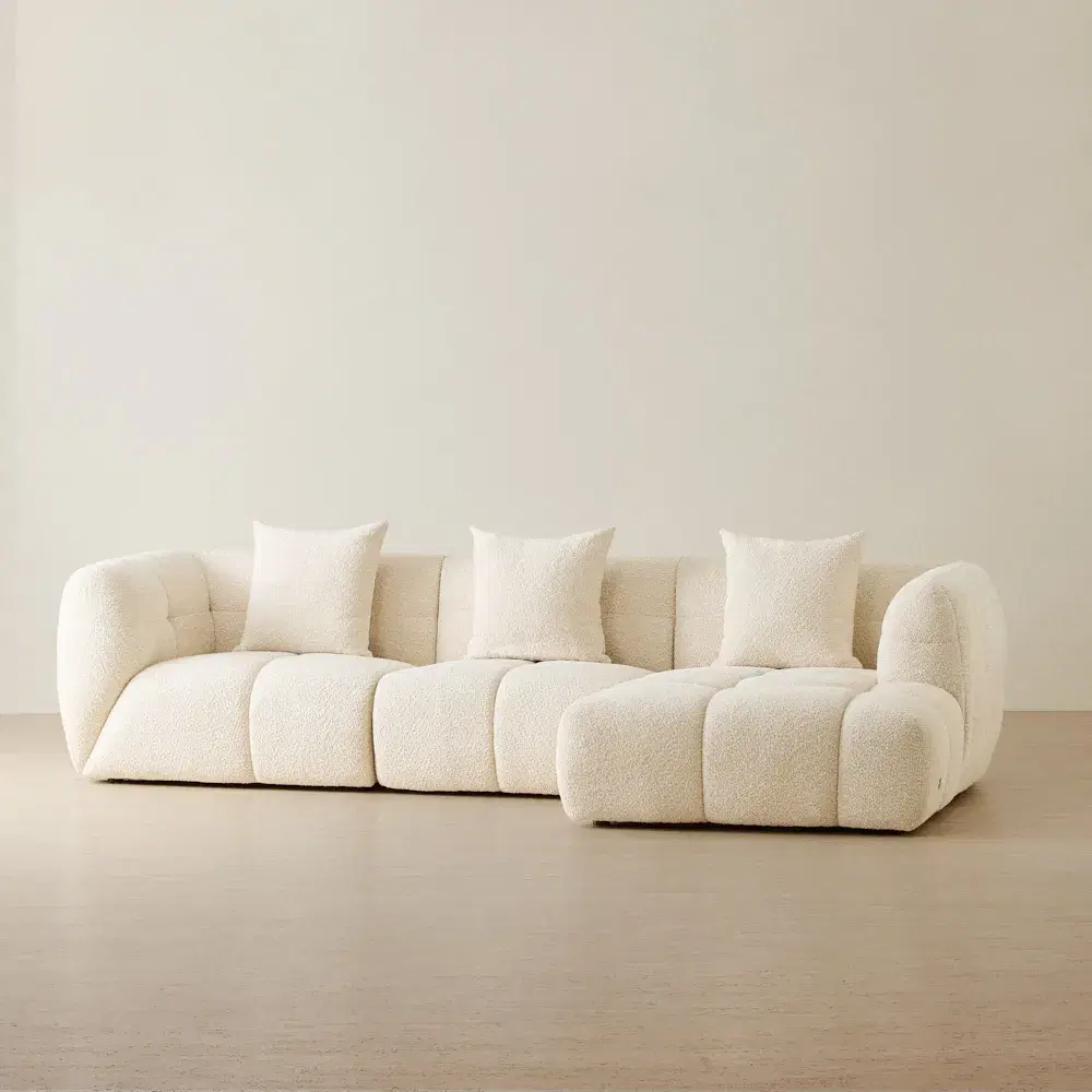 Amity Stone Cream Woven Fabric 3 Pieces Modular Sofa with Left Arm and Right Chaise