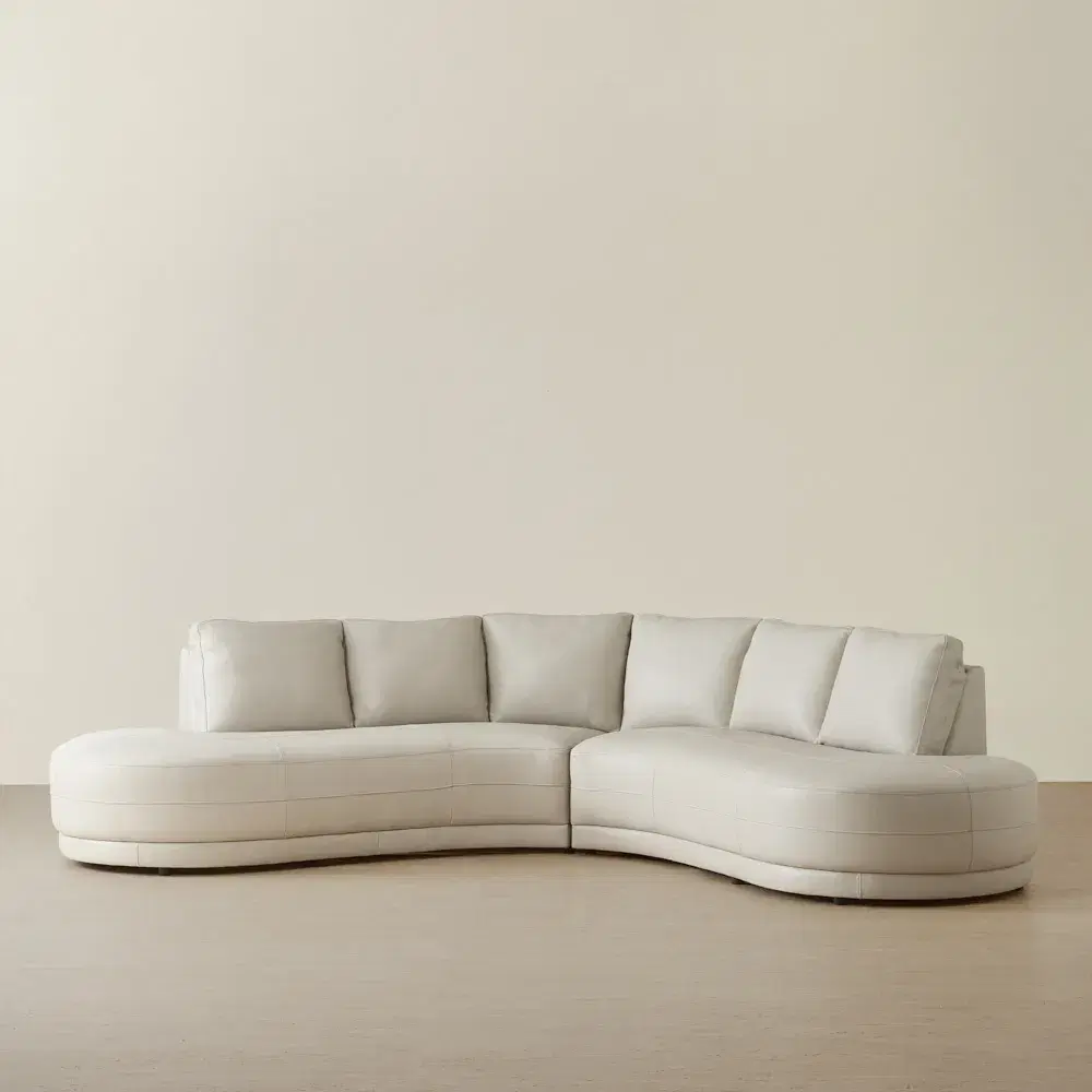 Felicia Cream Leather Curved Corner Sofa