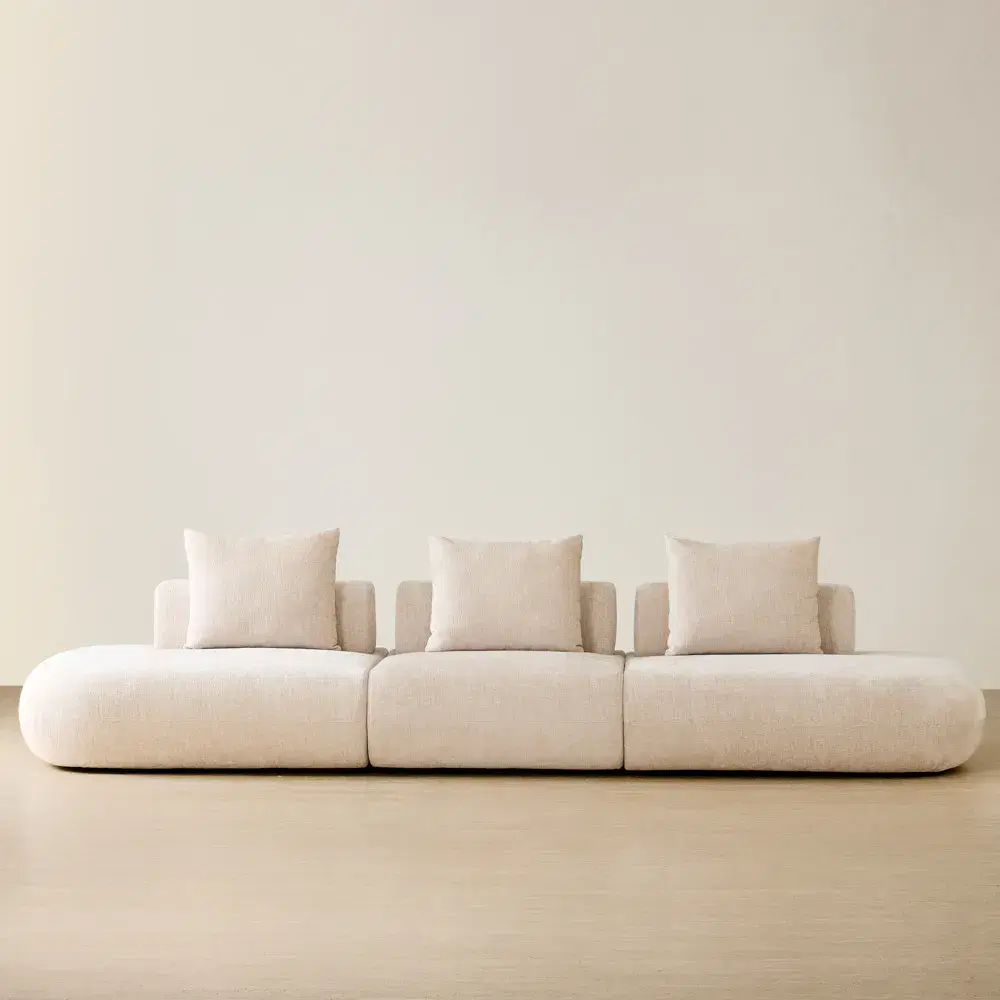 Soluna Powder White Chenille Fabric 3 Pieces Modular Sofa with Left and Right Terminal