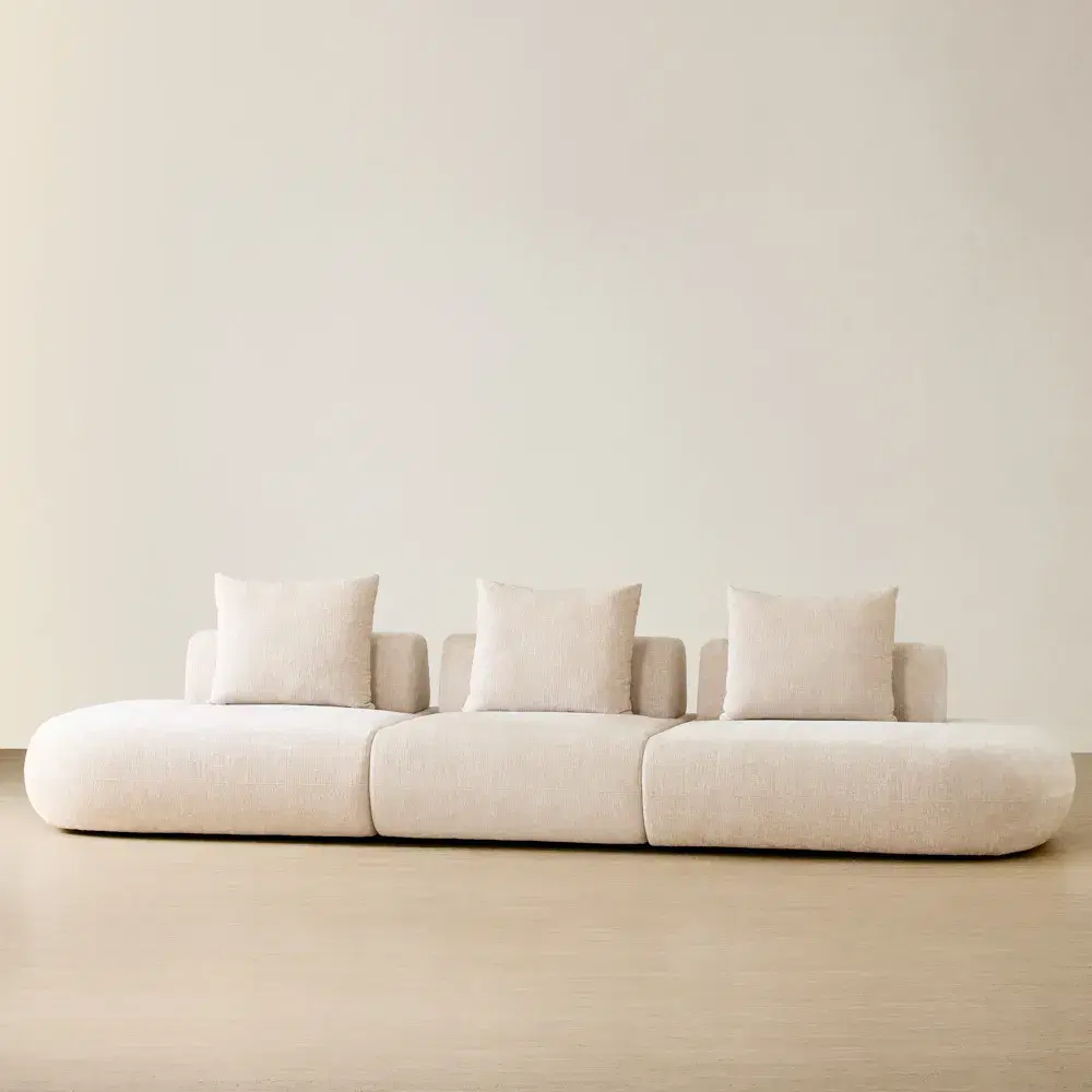 Soluna Powder White Chenille Fabric 3 Pieces Modular Sofa with Left and Right Terminal