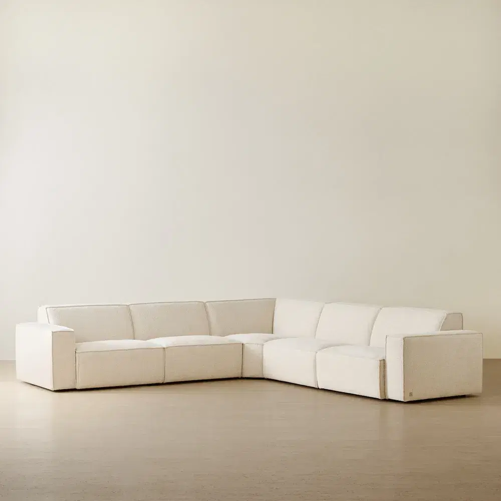 Maison Piaza White Fabric 5 Pieces Modular Sofa with Corner