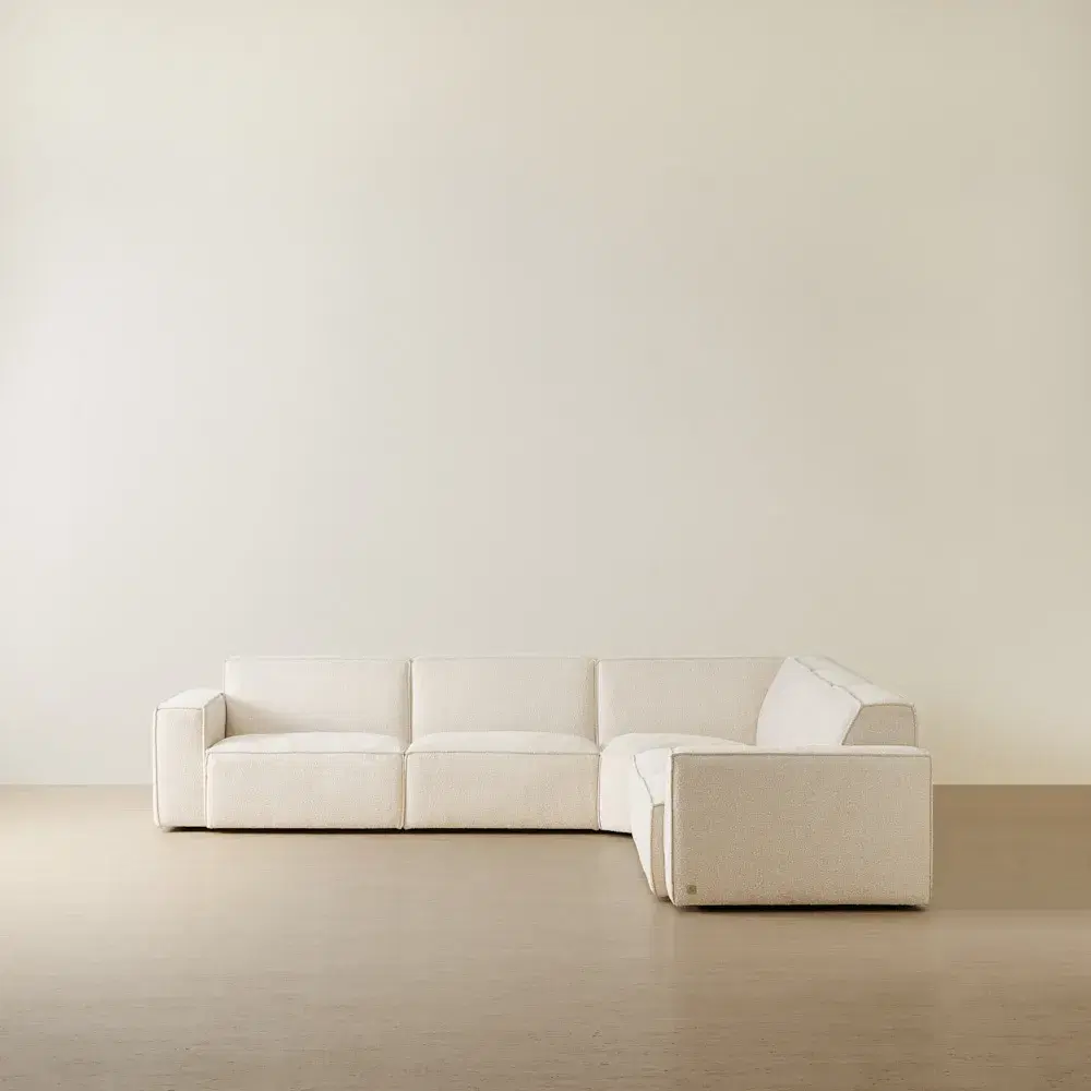 Maison Piaza White Fabric 5 Pieces Modular Sofa with Corner