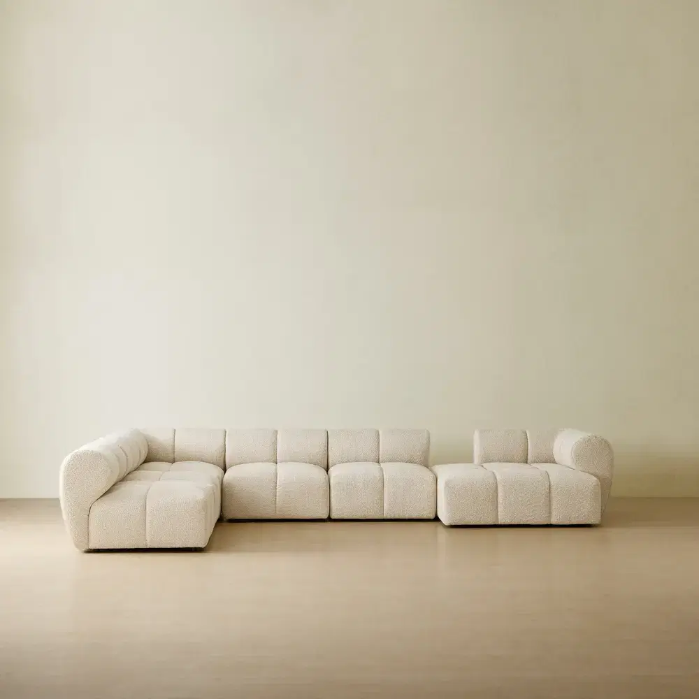 Quincy Stone Cream Woven Fabric Modular Corner Sofa  with Right Cuddler