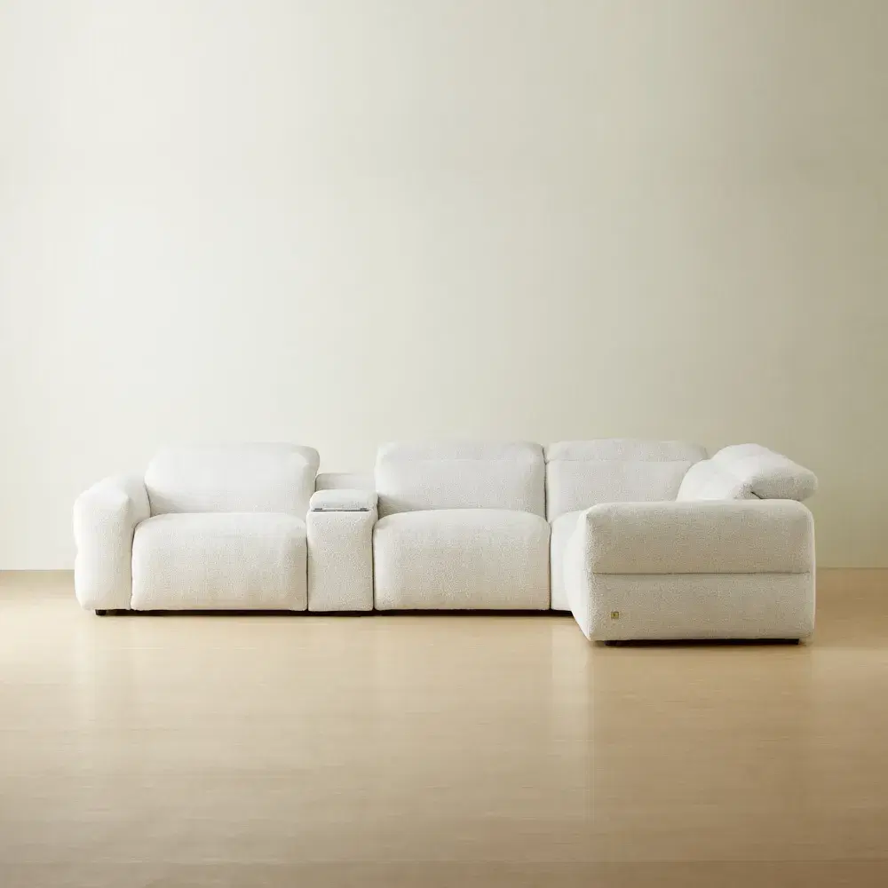 Mathias Stone White Fabric 5 Pieces Modular Corner Dual Electric Recliner