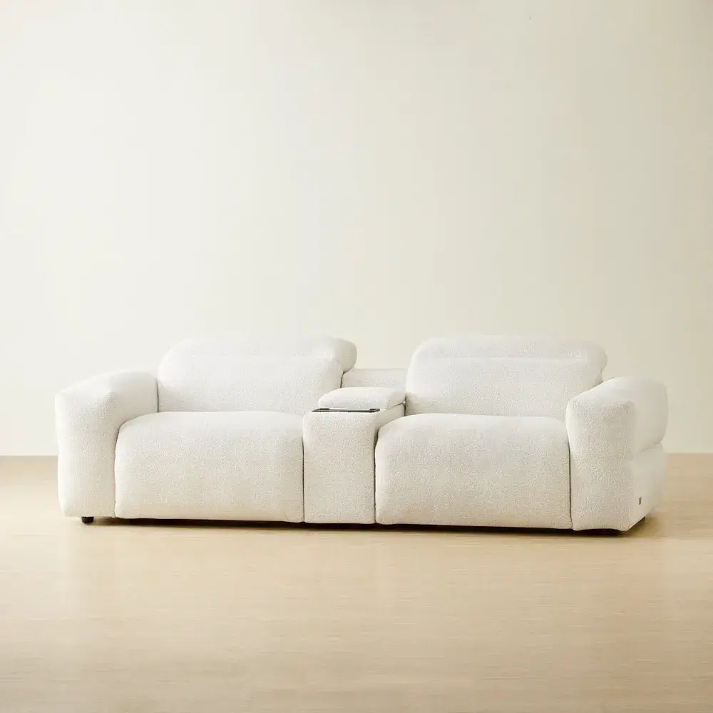 Mathias Stone White Fabric 2 Pieces Modular Dual Electric Recliner with Console