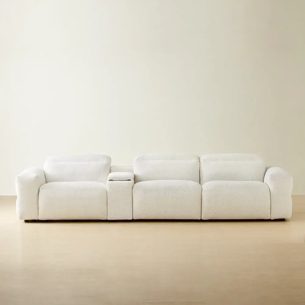 Mathias Stone White Fabric 3 Pieces Modular Dual Electric Recliner with Console