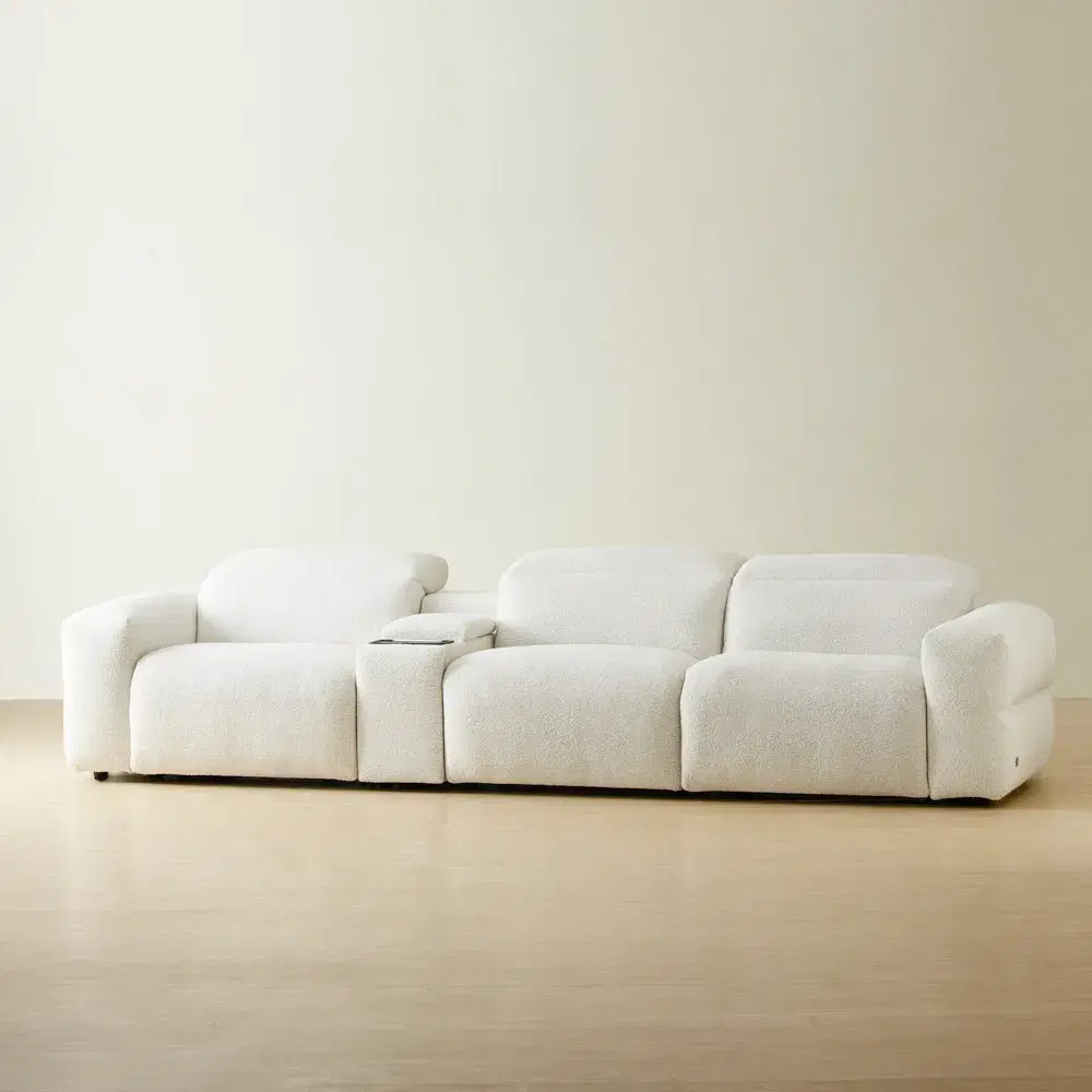 Mathias Stone White Fabric 3 Pieces Modular Dual Electric Recliner with Console