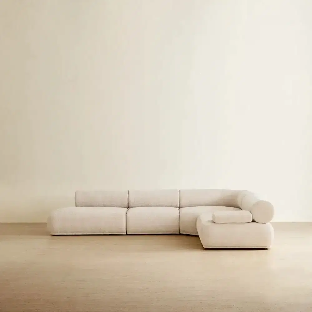 Pebbla Tuscan Sand Fabric Modular Corner Sofa with Right Arm Wide and Left Terminal