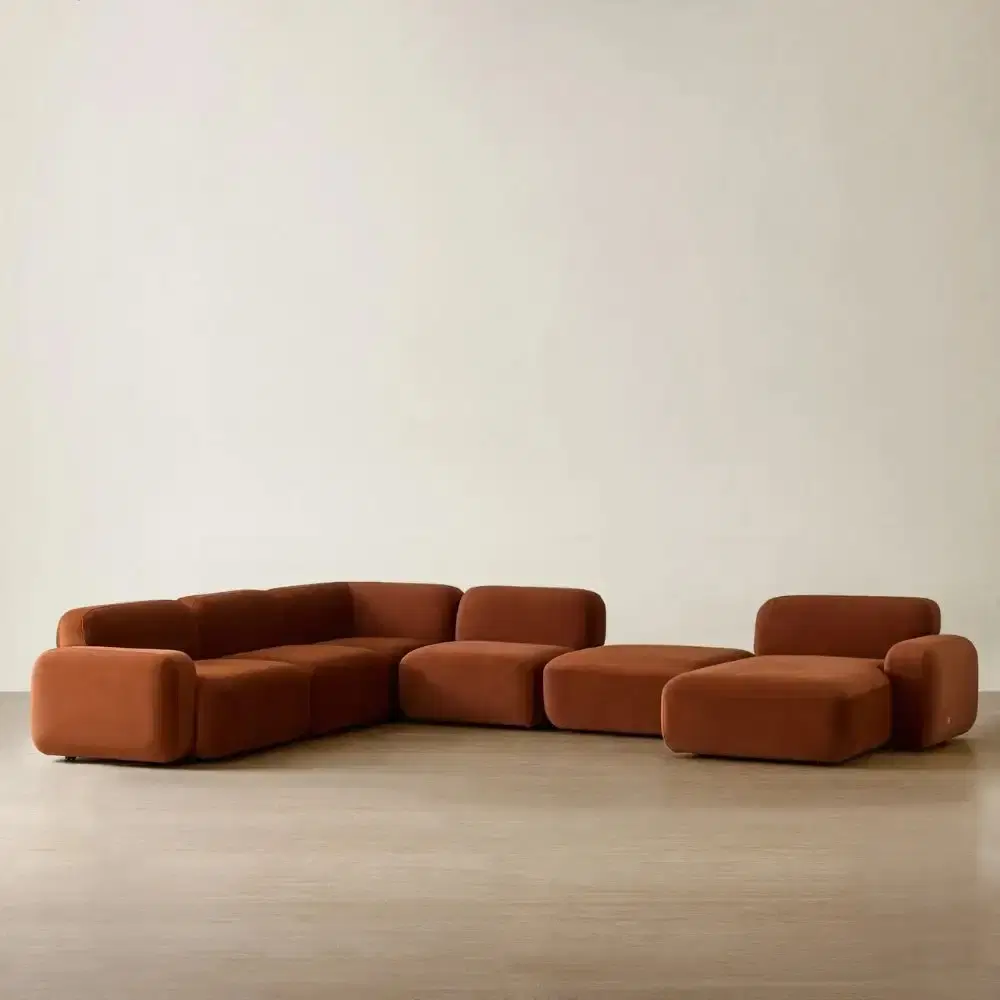 Capri Copper Brown Velveteen Modular Corner Sofa - Right Chaise