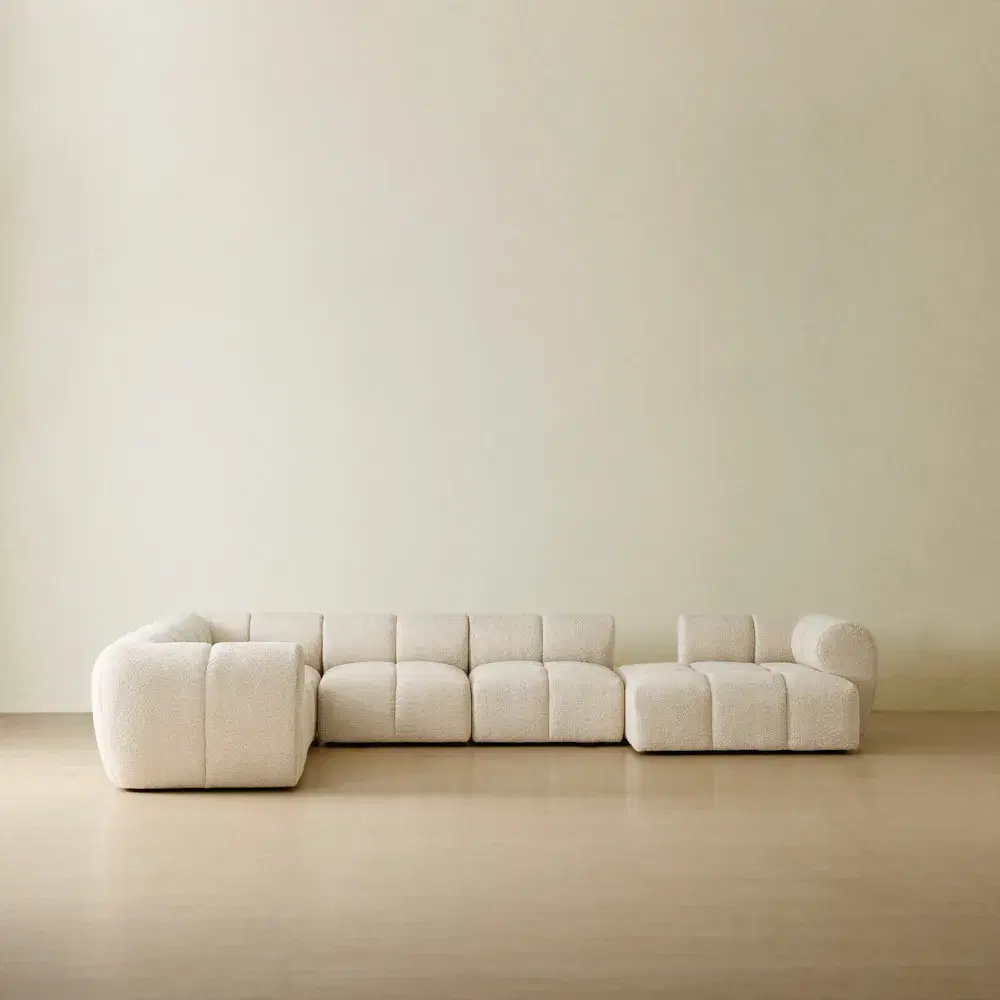 Quincy Stone Cream Woven Fabric 6 Pieces Modular Corner Sofa with Left Arm and Right Cuddler