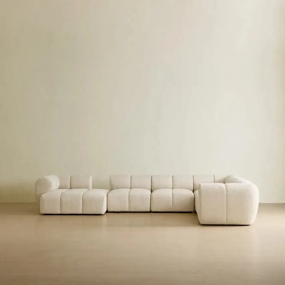 Quincy Stone Cream Woven Fabric 6 Pieces Modular Corner Sofa with Right Arm and Left Cuddler