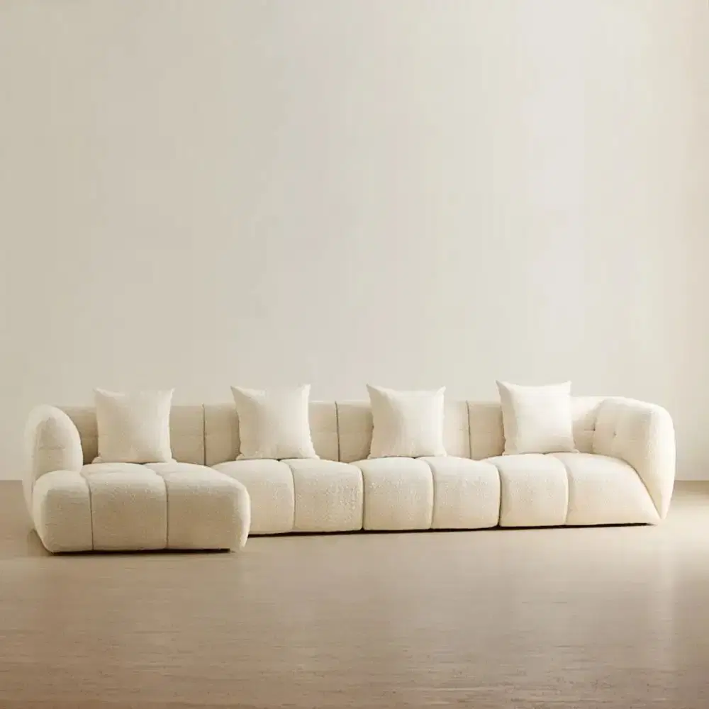 Amity Stone Cream Woven Fabric 4 Pieces Modular Sofa with Left Chaise