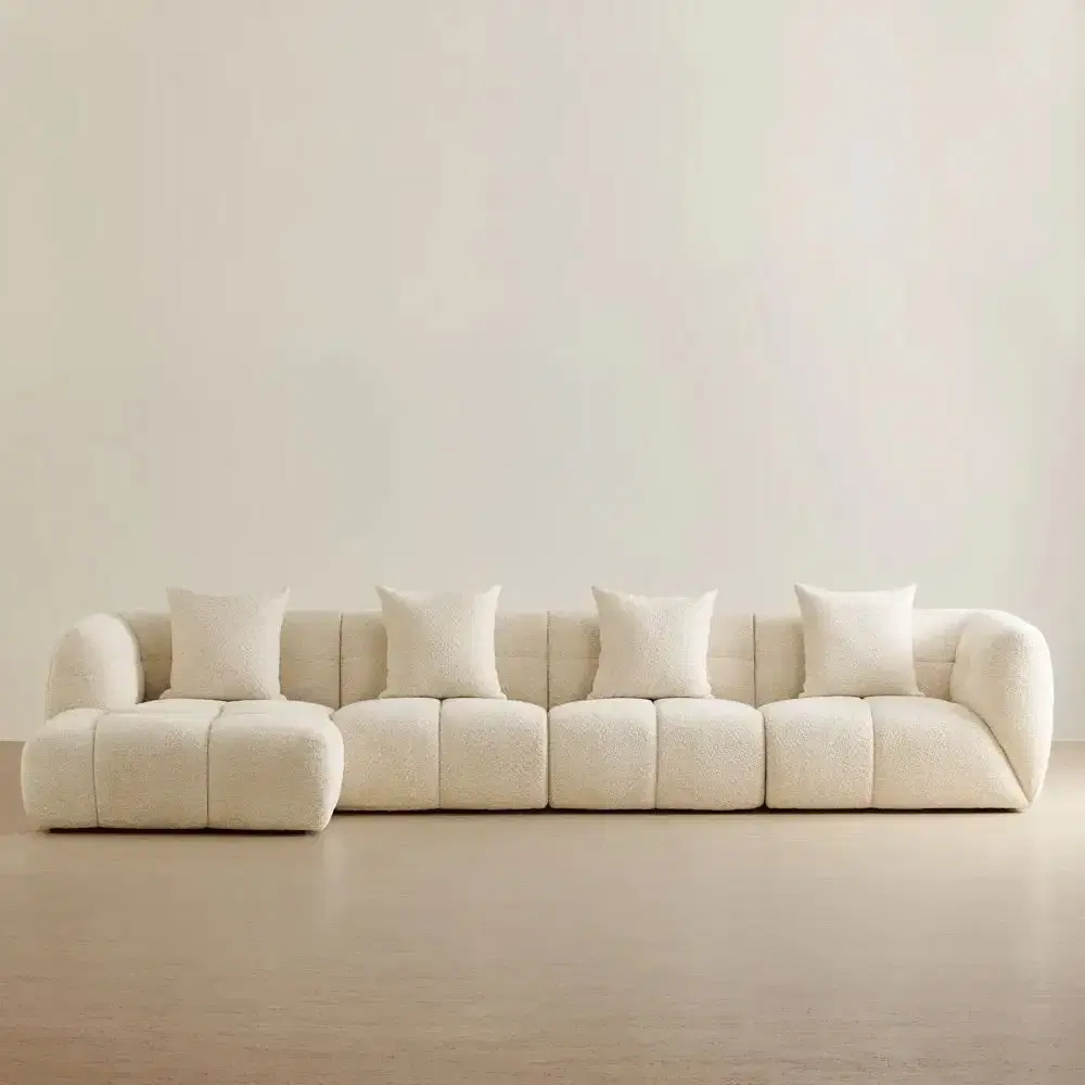 Amity Stone Cream Woven Fabric 4 Pieces Modular Sofa with Left Chaise