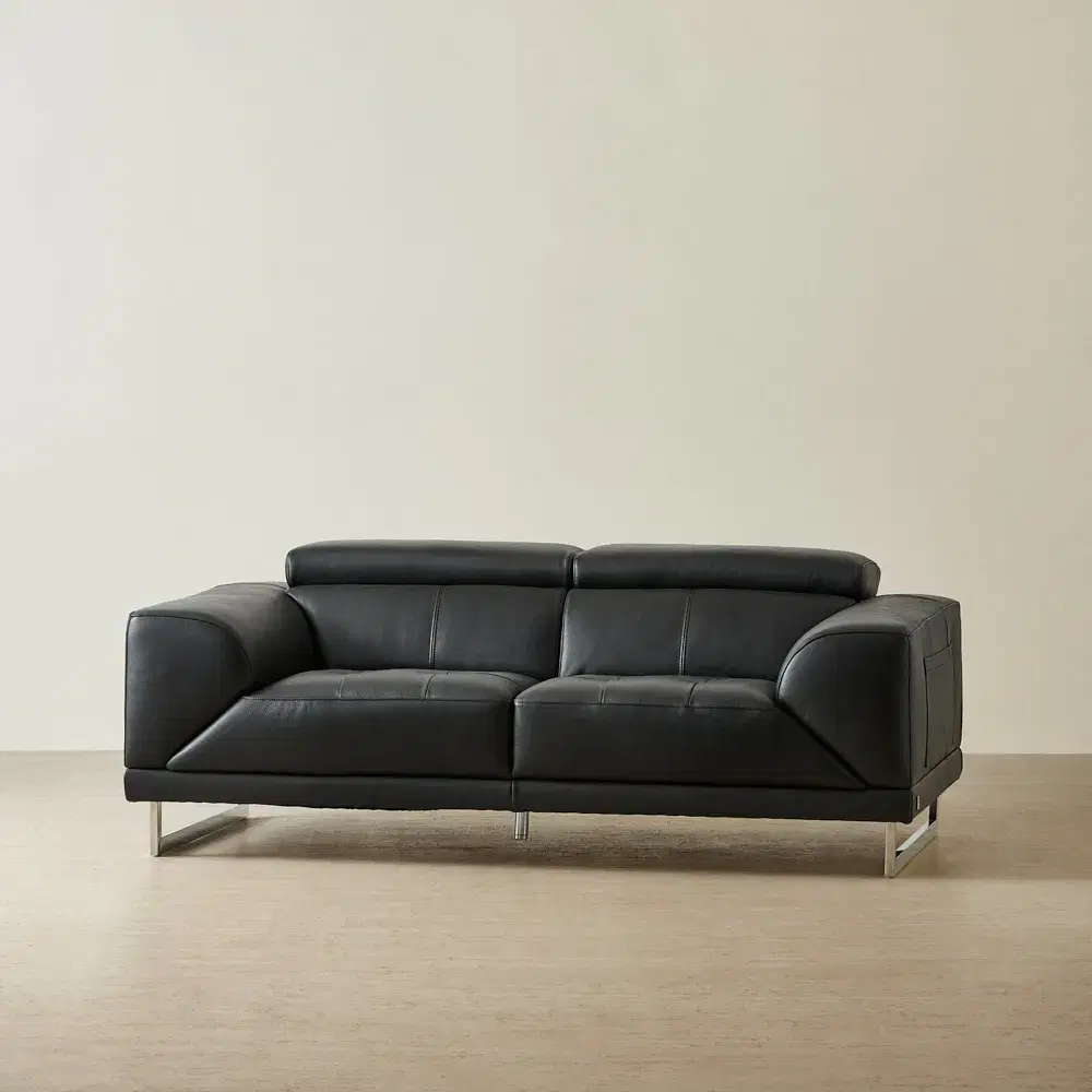 Fortitude Black Leather 2-Seater Sofa